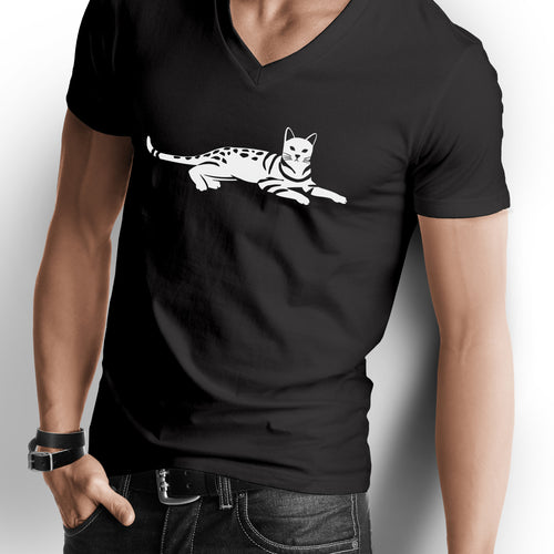 Men's 100% Pima Cotton T-Shirt V-Neck - Black - Large - Bengal Cats for sale near me - Brown, Silver & Snow Bengal kittens for Sale