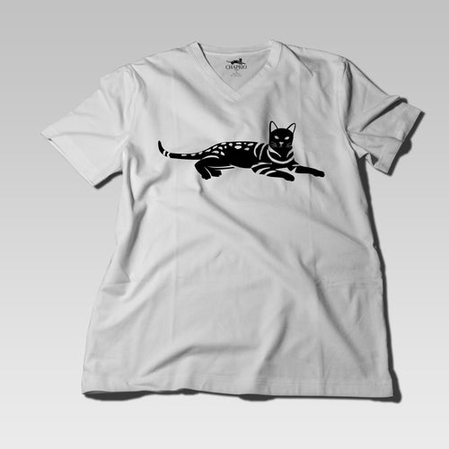 Men's 100% Pima Cotton T-Shirt V-Neck - White - Large - Bengal Cats for sale near me - Brown, Silver & Snow Bengal kittens for Sale