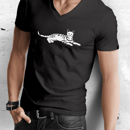 Men's 100% Organic Pima Cotton T-Shirt V-Neck - Black - Medium - Bengal Cats for sale near me - Brown, Silver & Snow Bengal kittens for Sale
