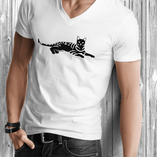 Men's 100% Organic Pima Cotton T-Shirt V-Neck - White - Small - Bengal Cats for sale near me - Brown, Silver & Snow Bengal kittens for Sale
